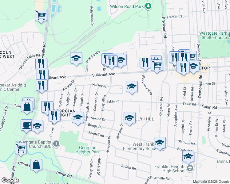map of restaurants, bars, coffee shops, grocery stores, and more near 3864 Fairmoor Road in Columbus