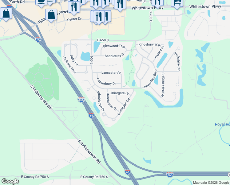 map of restaurants, bars, coffee shops, grocery stores, and more near 6284 Briargate Drive in Zionsville