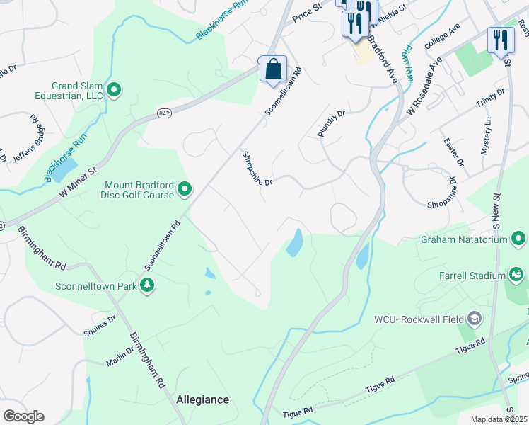map of restaurants, bars, coffee shops, grocery stores, and more near 883 Twickensham Court in West Chester