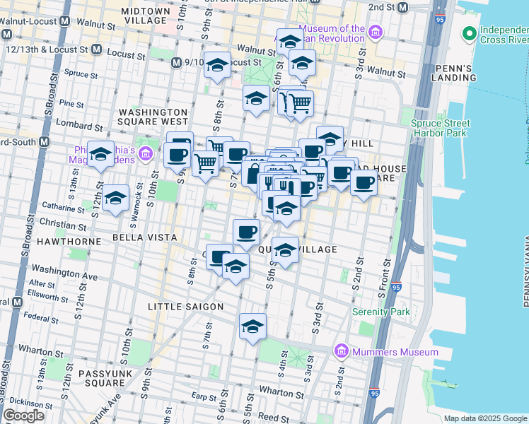 map of restaurants, bars, coffee shops, grocery stores, and more near 718 South Randolph Street in Philadelphia