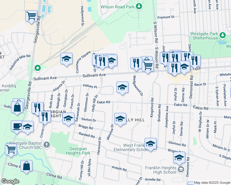 map of restaurants, bars, coffee shops, grocery stores, and more near 630 Fairmoor Place in Columbus