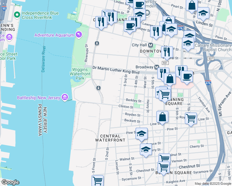 map of restaurants, bars, coffee shops, grocery stores, and more near 304 Royal Court Lane in Camden
