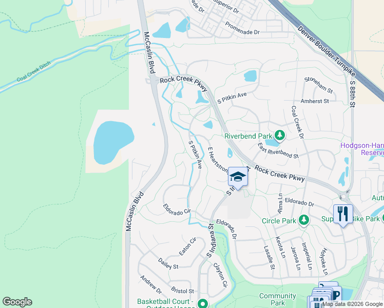 map of restaurants, bars, coffee shops, grocery stores, and more near 1460 South Pitkin Avenue in Superior