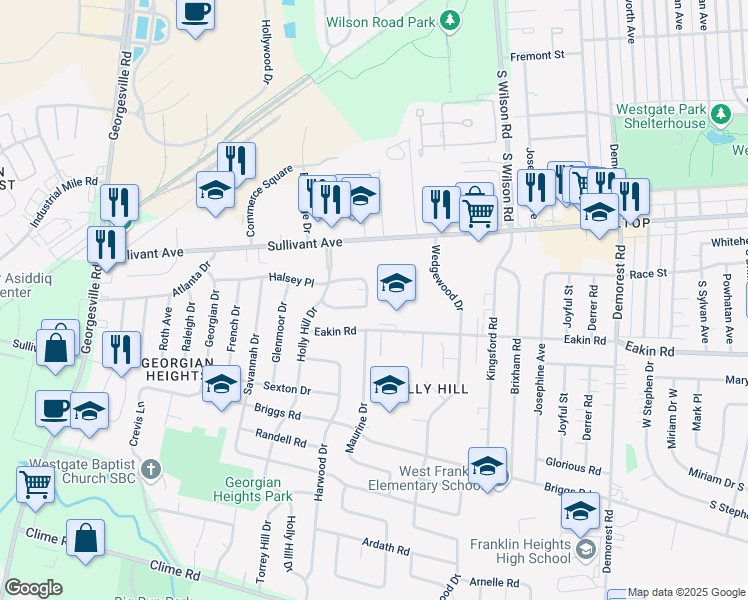 map of restaurants, bars, coffee shops, grocery stores, and more near 630 Fairmoor Place in Columbus