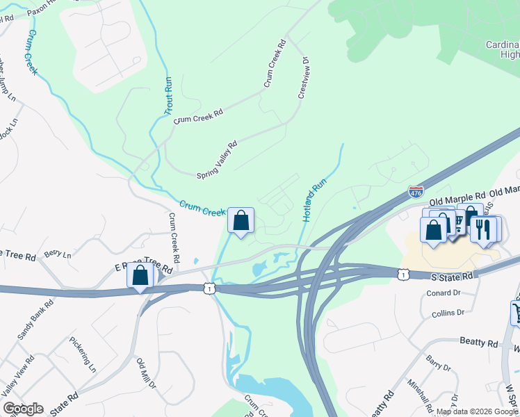 map of restaurants, bars, coffee shops, grocery stores, and more near 119 Corvus Circle in Media