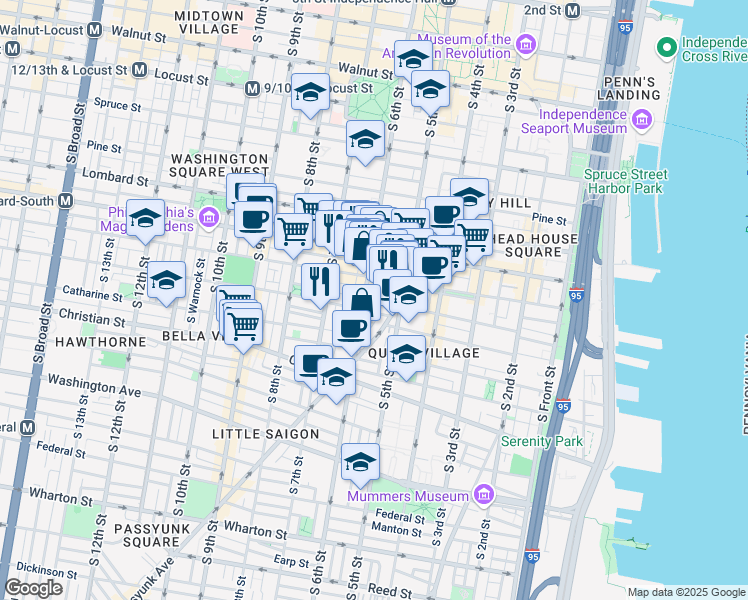 map of restaurants, bars, coffee shops, grocery stores, and more near in Philadelphia
