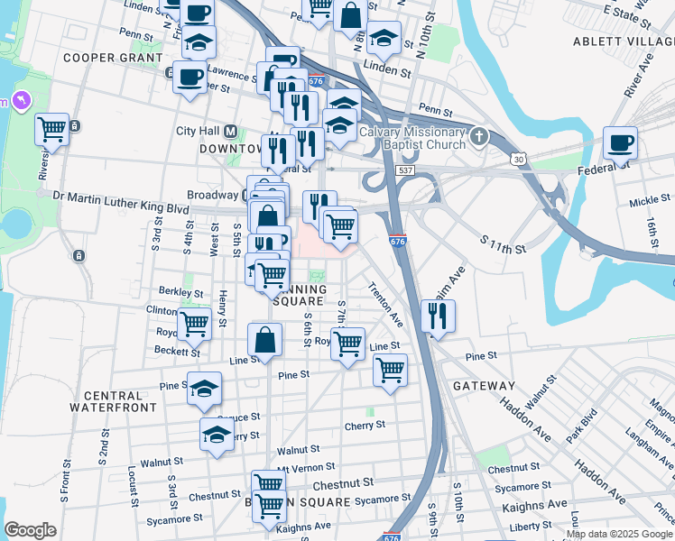 map of restaurants, bars, coffee shops, grocery stores, and more near 403 South 7th Street in Camden