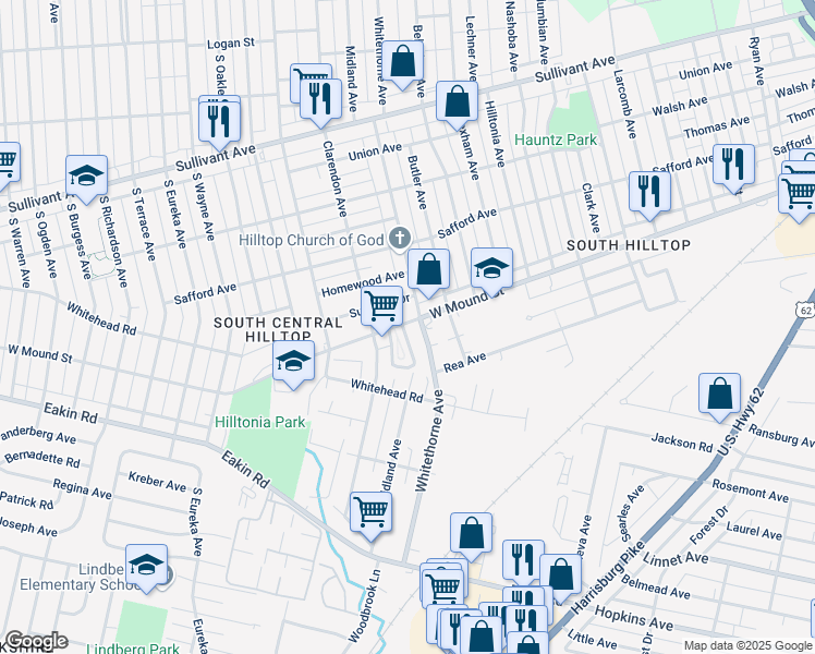 map of restaurants, bars, coffee shops, grocery stores, and more near 2145 West Mound Street in Columbus