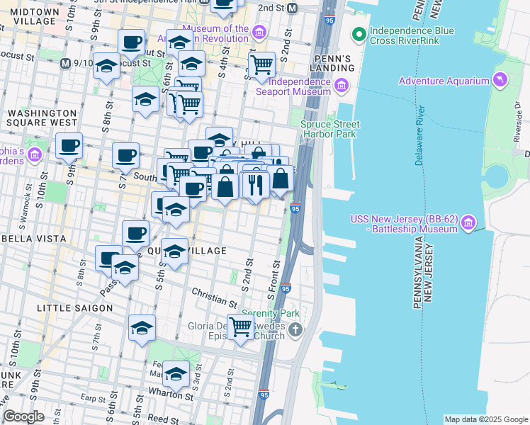 map of restaurants, bars, coffee shops, grocery stores, and more near in Philadelphia
