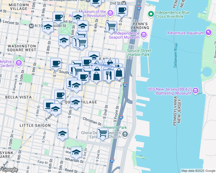map of restaurants, bars, coffee shops, grocery stores, and more near in Philadelphia