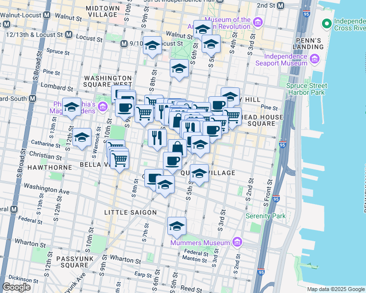 map of restaurants, bars, coffee shops, grocery stores, and more near in Philadelphia