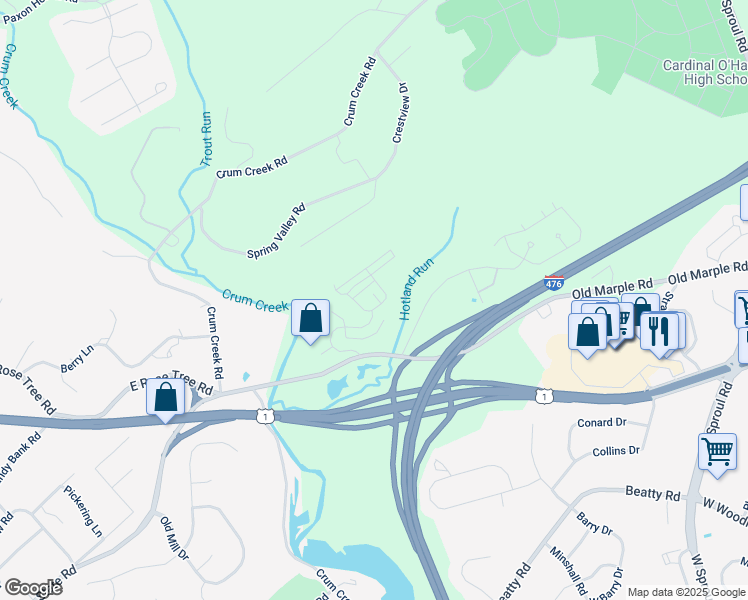 map of restaurants, bars, coffee shops, grocery stores, and more near 107B Jay Alley in Glen Riddle