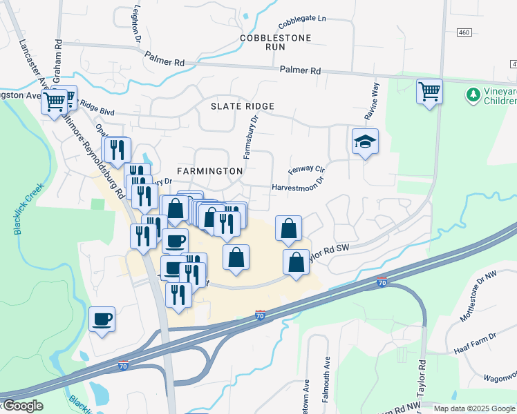 map of restaurants, bars, coffee shops, grocery stores, and more near 7912 Meadowlark Lane East in Reynoldsburg