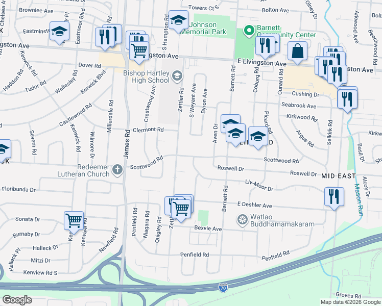 map of restaurants, bars, coffee shops, grocery stores, and more near 3200 Scottwood Road in Columbus