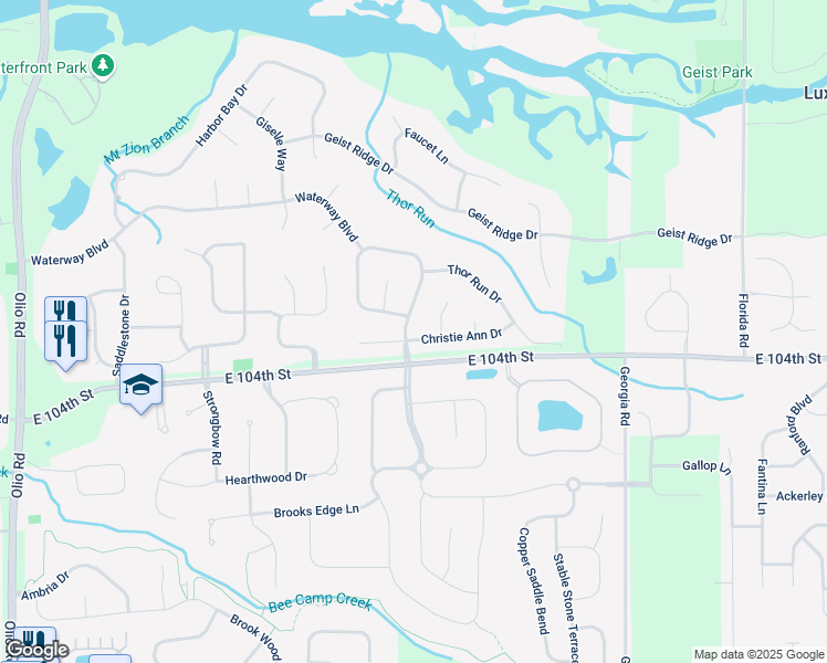 map of restaurants, bars, coffee shops, grocery stores, and more near 10458 Madison Brooks Drive in Fortville