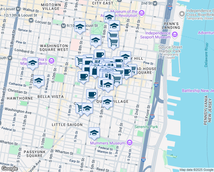 map of restaurants, bars, coffee shops, grocery stores, and more near 709 East Passyunk Avenue in Philadelphia