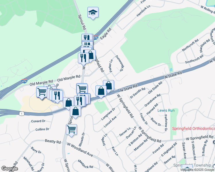 map of restaurants, bars, coffee shops, grocery stores, and more near 730 Buttonwood Drive in Springfield