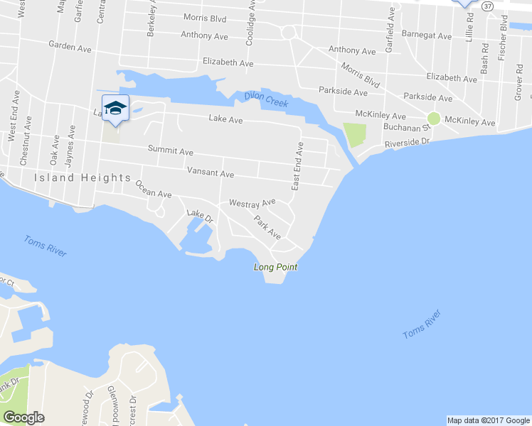 map of restaurants, bars, coffee shops, grocery stores, and more near 13 Fletcher Place in Island Heights
