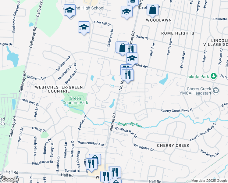 map of restaurants, bars, coffee shops, grocery stores, and more near 5424 Floral Circle South in Columbus