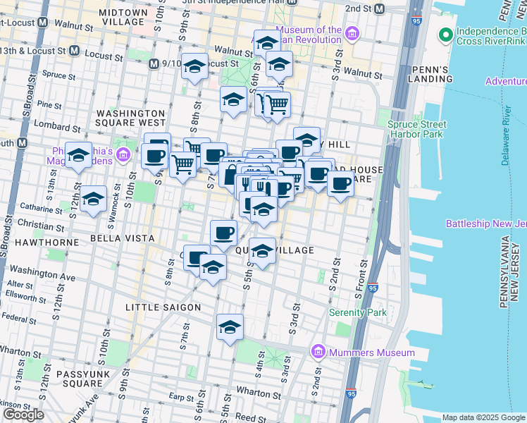 map of restaurants, bars, coffee shops, grocery stores, and more near 707 East Passyunk Avenue in Philadelphia