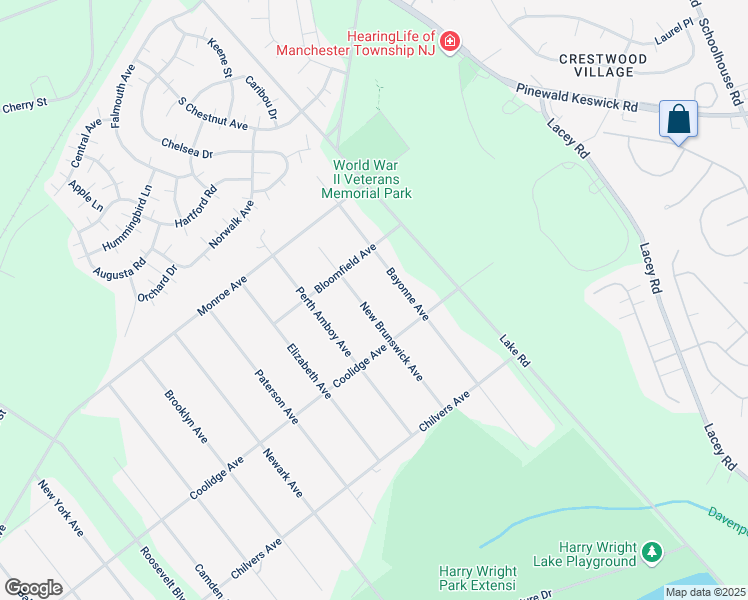 map of restaurants, bars, coffee shops, grocery stores, and more near 1941 Bayonne Avenue in Manchester Township