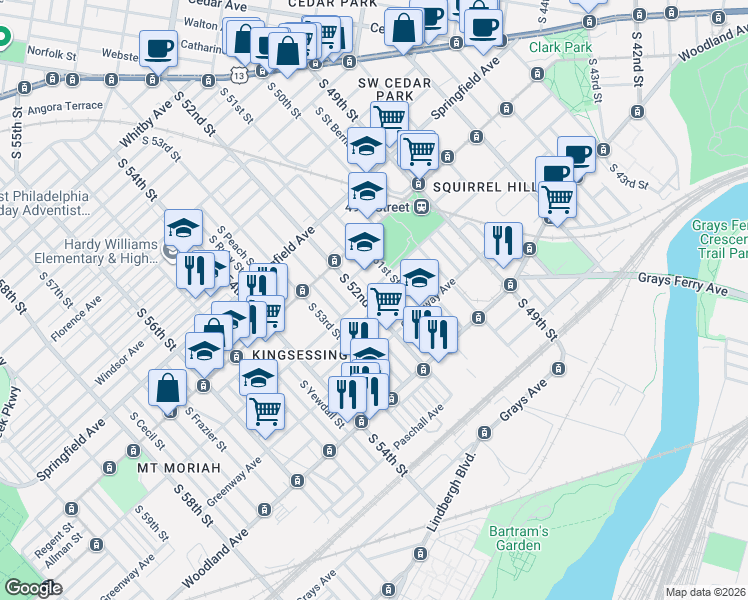map of restaurants, bars, coffee shops, grocery stores, and more near in Philadelphia