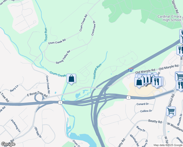 map of restaurants, bars, coffee shops, grocery stores, and more near 211 Corvus Circle in Media
