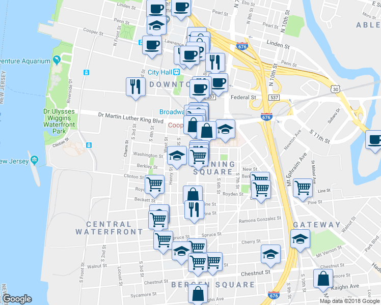 map of restaurants, bars, coffee shops, grocery stores, and more near 410 Williams Street in Camden