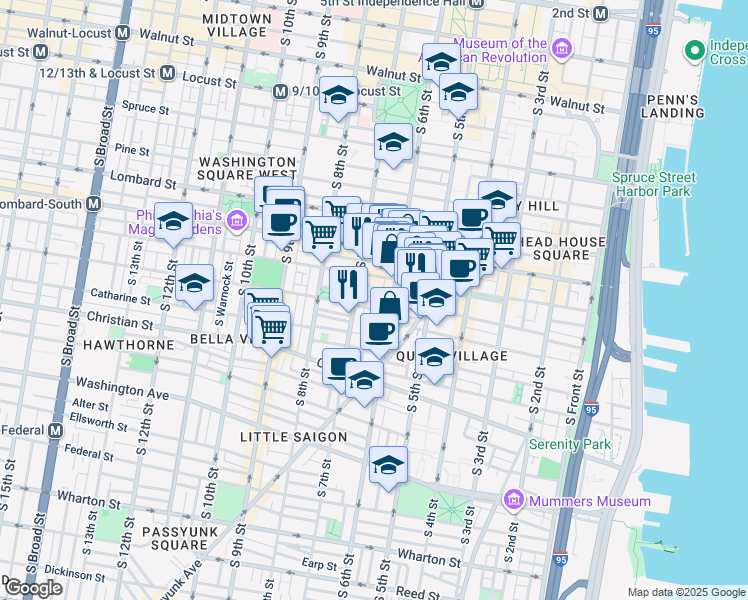 map of restaurants, bars, coffee shops, grocery stores, and more near 606 Pemberton Street in Philadelphia
