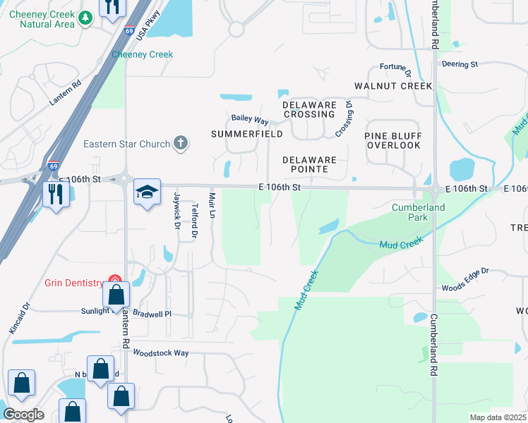 map of restaurants, bars, coffee shops, grocery stores, and more near 10520 Beaver Ridge Drive in Fishers