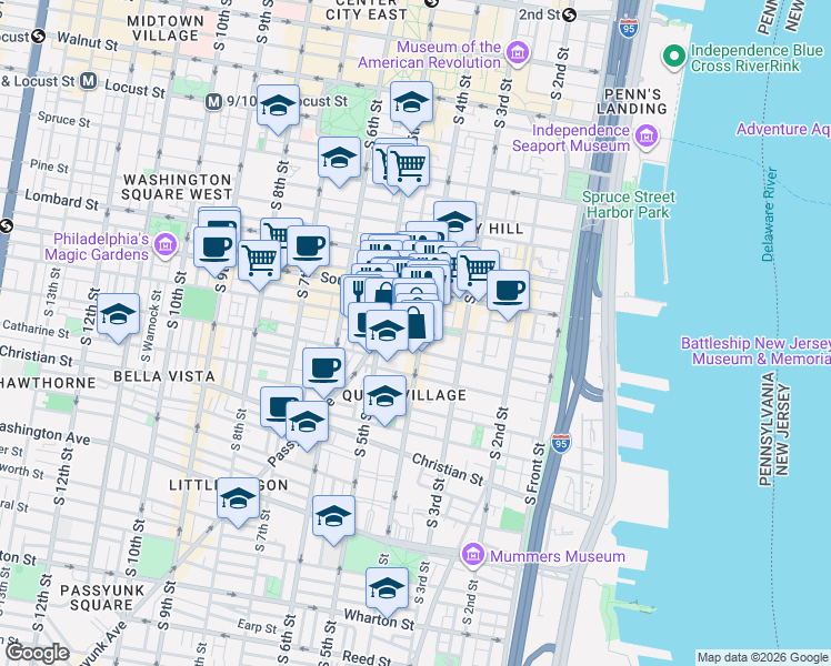 map of restaurants, bars, coffee shops, grocery stores, and more near 700 South 4th Street in Philadelphia