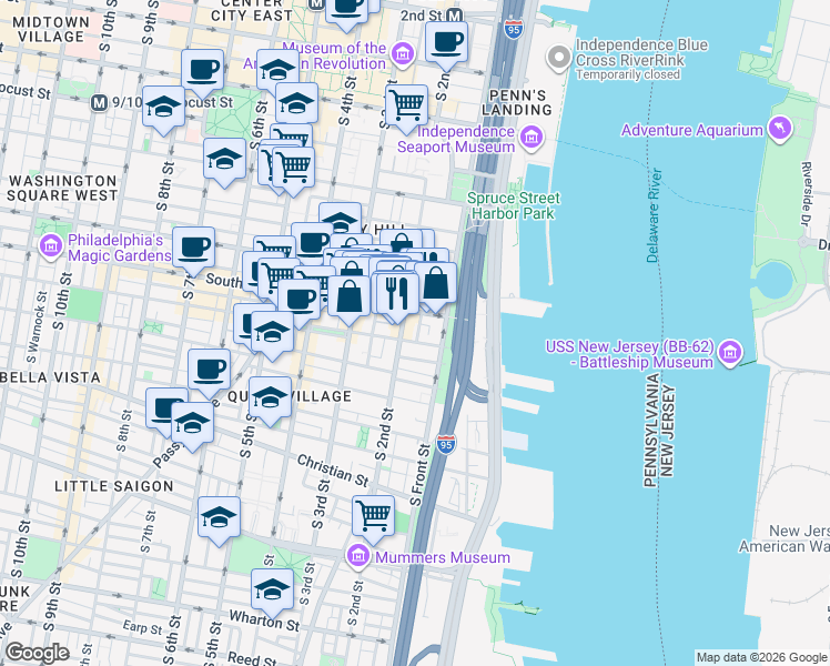 map of restaurants, bars, coffee shops, grocery stores, and more near in Philadelphia