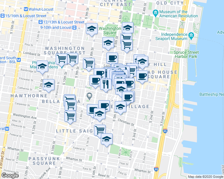 map of restaurants, bars, coffee shops, grocery stores, and more near 702 East Passyunk Avenue in Philadelphia