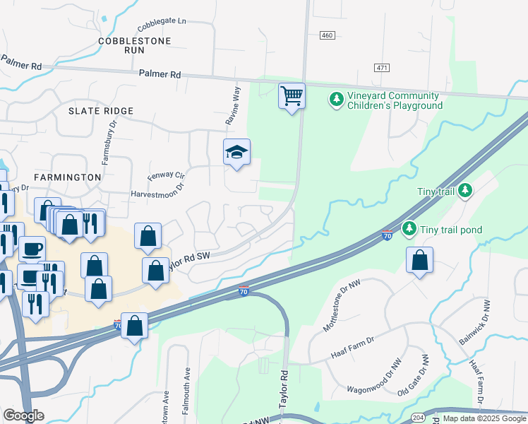 map of restaurants, bars, coffee shops, grocery stores, and more near 10564 Taylor Road Southwest in Reynoldsburg