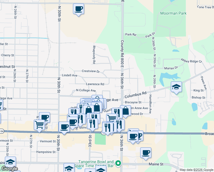 map of restaurants, bars, coffee shops, grocery stores, and more near 3420 Lawrence Road in Quincy