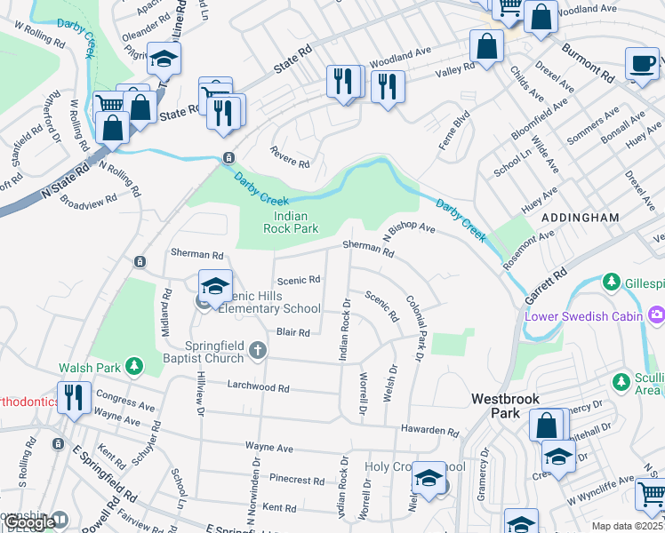 map of restaurants, bars, coffee shops, grocery stores, and more near 311 Taylor Road in Springfield