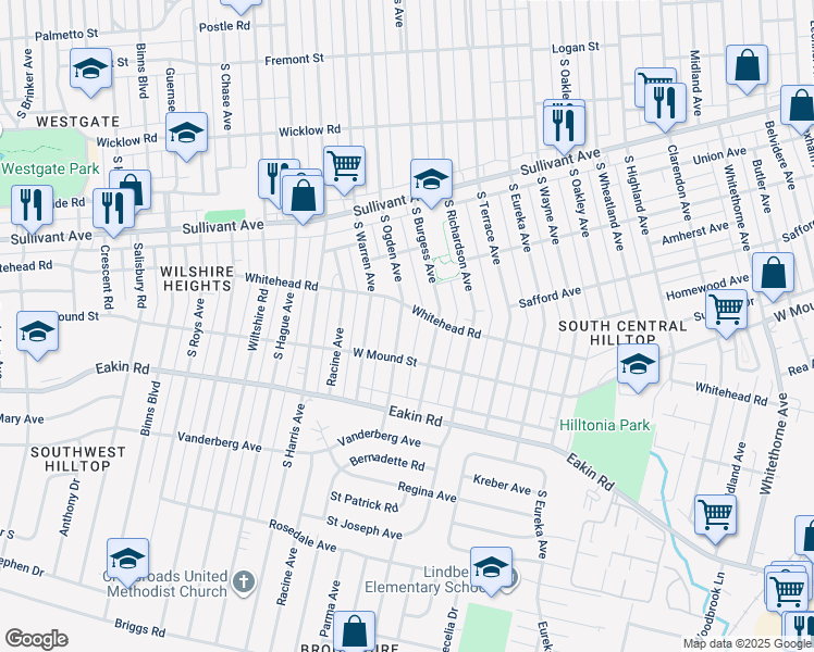 map of restaurants, bars, coffee shops, grocery stores, and more near 704 South Ogden Avenue in Columbus