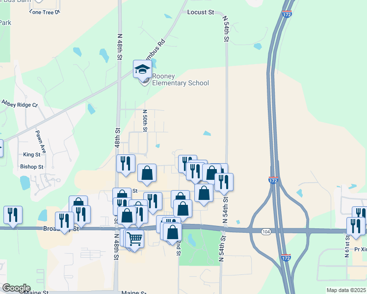map of restaurants, bars, coffee shops, grocery stores, and more near 5231 Creek Side Drive in Quincy