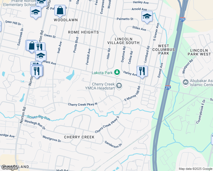 map of restaurants, bars, coffee shops, grocery stores, and more near 4933 Fox Ridge Place in Columbus