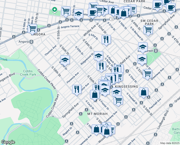 map of restaurants, bars, coffee shops, grocery stores, and more near 5532 Litchfield Street in Philadelphia
