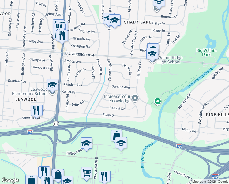 map of restaurants, bars, coffee shops, grocery stores, and more near 4650 Julian Drive in Columbus