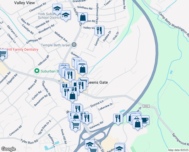 map of restaurants, bars, coffee shops, grocery stores, and more near 311 Sherwood Drive in York