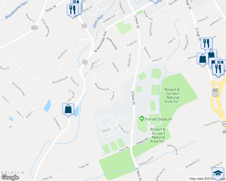 map of restaurants, bars, coffee shops, grocery stores, and more near 809 Amber Lane in West Chester