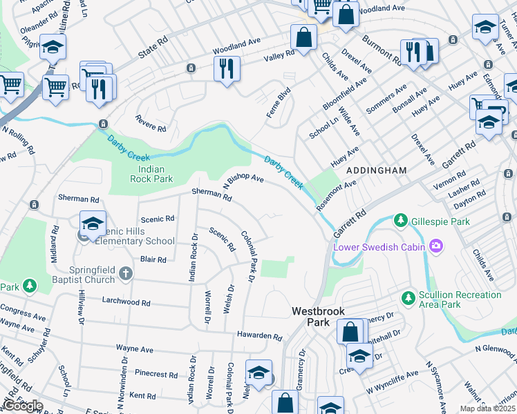 map of restaurants, bars, coffee shops, grocery stores, and more near 623 Sherman Road in Springfield
