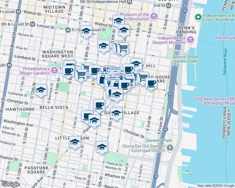 map of restaurants, bars, coffee shops, grocery stores, and more near 702 East Passyunk Avenue in Philadelphia