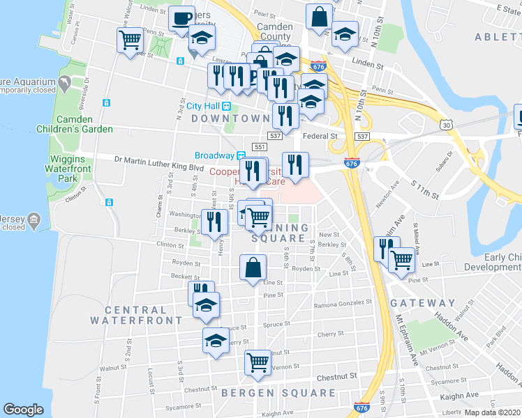 map of restaurants, bars, coffee shops, grocery stores, and more near 570 Benson Street in Camden