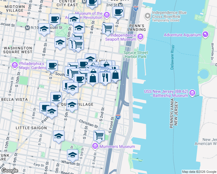 map of restaurants, bars, coffee shops, grocery stores, and more near in Philadelphia