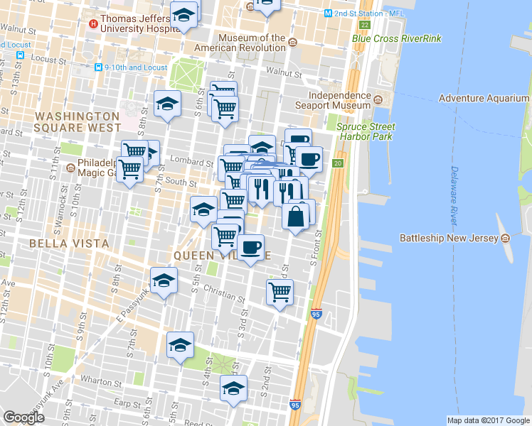 map of restaurants, bars, coffee shops, grocery stores, and more near in Philadelphia