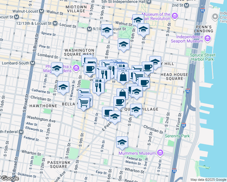 map of restaurants, bars, coffee shops, grocery stores, and more near in Philadelphia