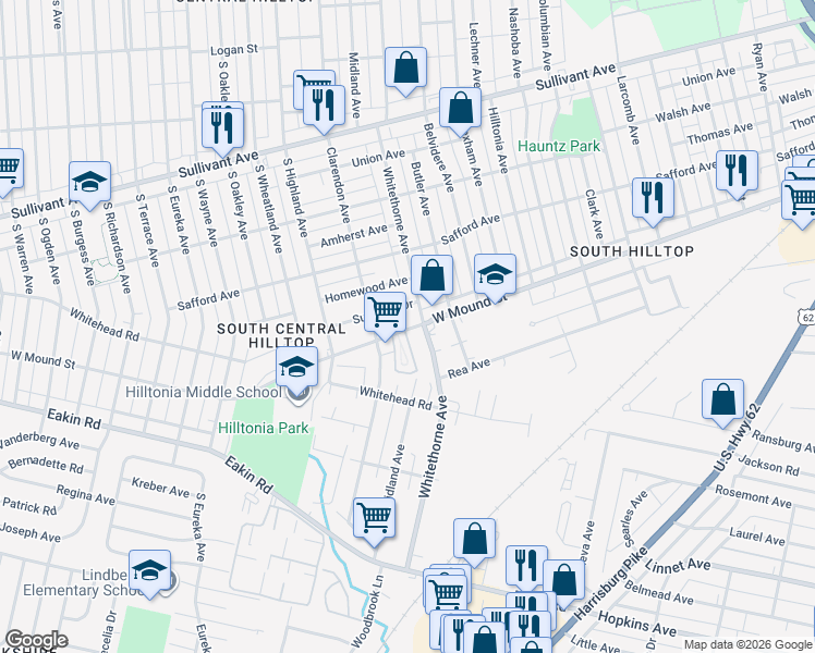 map of restaurants, bars, coffee shops, grocery stores, and more near in Columbus
